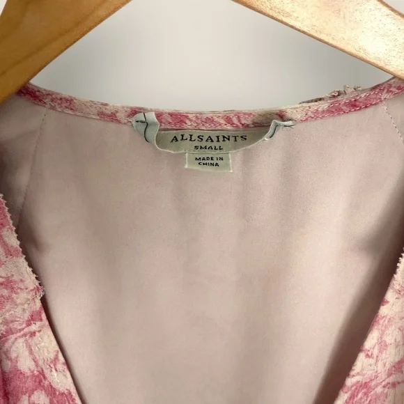 AllSaints Pink Floral Wrap Dress Size Small Ruffle Hem
